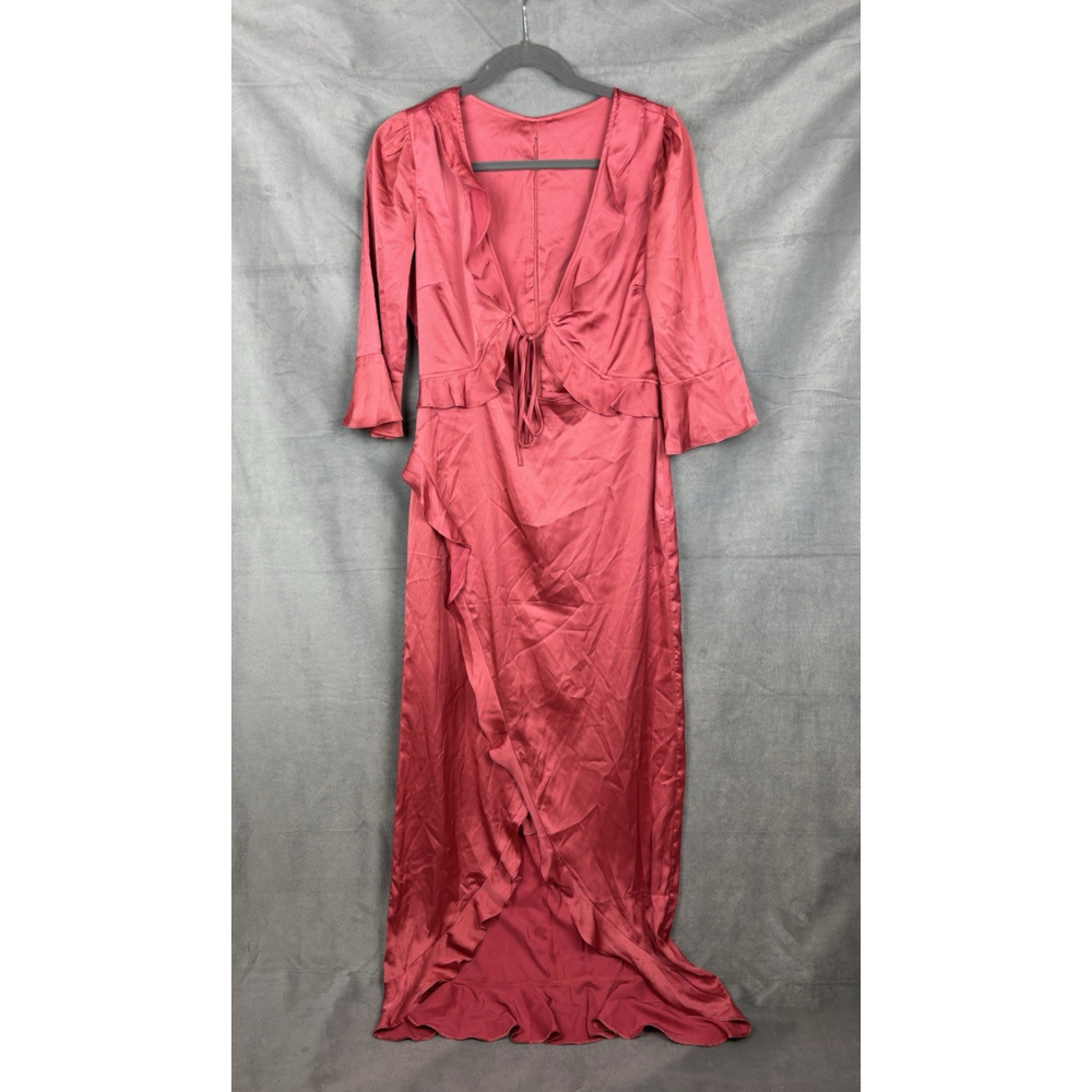 René The Label Satin Hi Low Maxi Dress Womens Large Dress Coral Pink